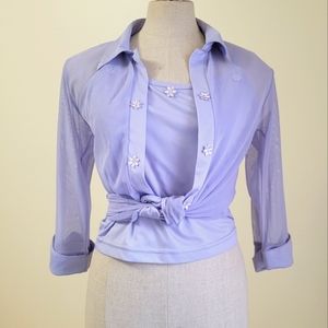 Vintage Flower Embellished Blouse and Tank Set